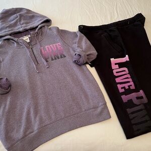 Victoria’s Secret PINK boyfriend sweatpants and quarter zip hoodie outfit